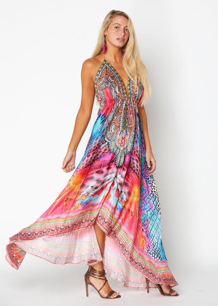645 Halter Multicolor animal print hawaii dress
