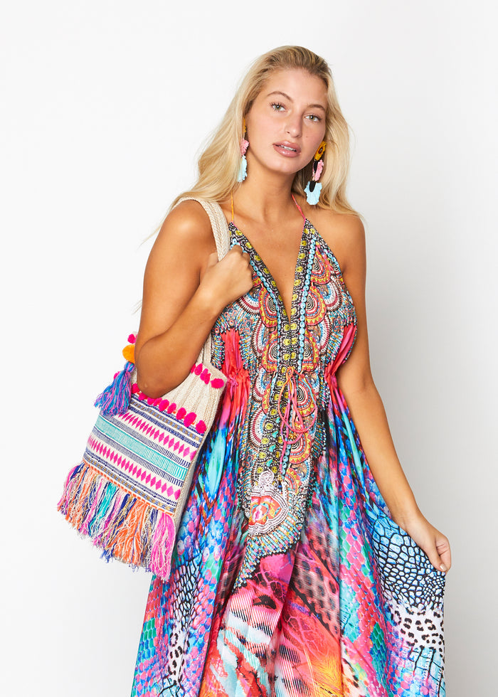 645 Halter Multicolor animal print hawaii dress