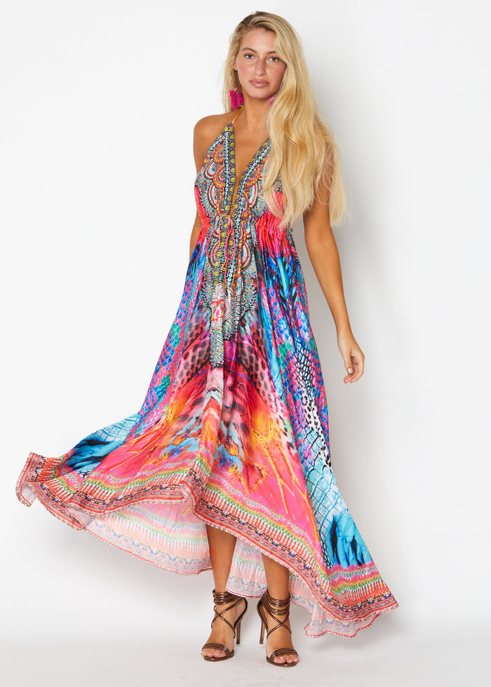 645 Halter Multicolor animal print hawaii dress