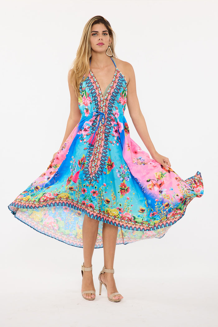 689 Floral  Halter Hawaii Dress - BACK IN STOCK