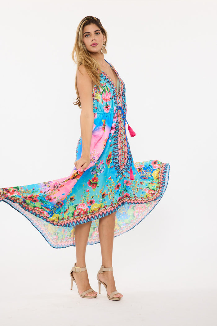 689 Floral  Halter Hawaii Dress - BACK IN STOCK