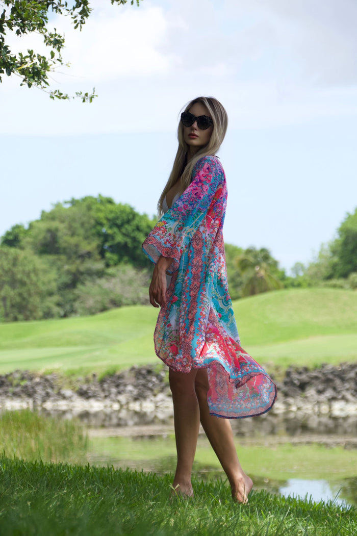 #690 Ombre pink and blue duster