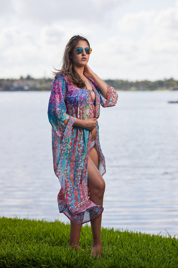 #690 Ombre pink and blue duster