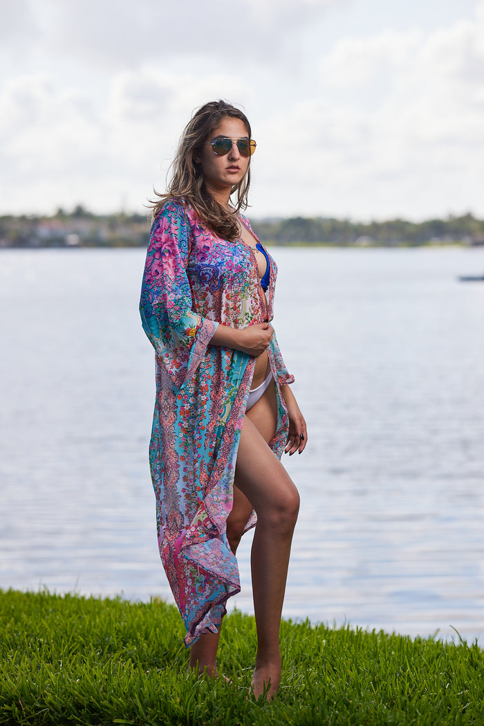 #690 Ombre pink and blue duster