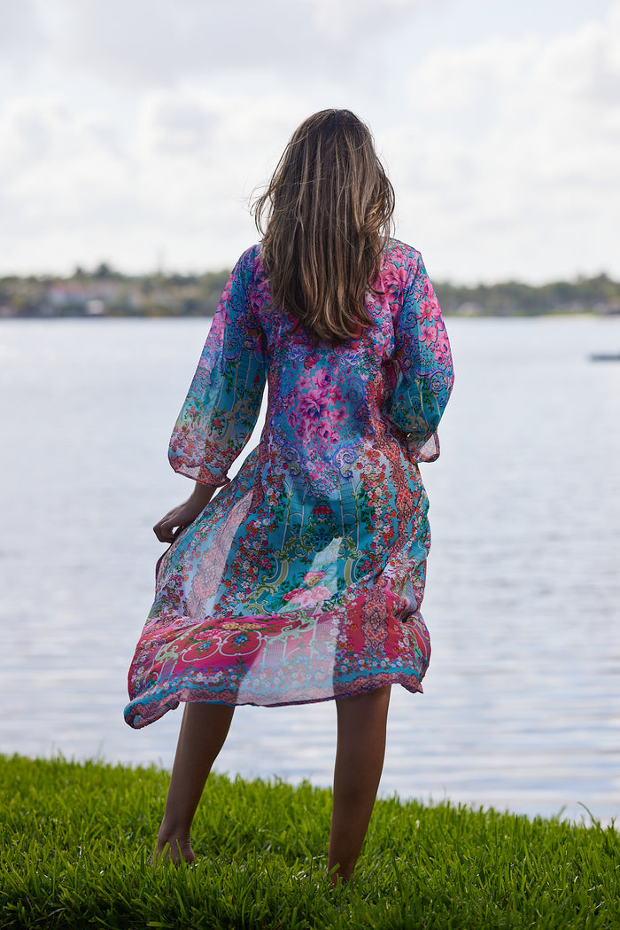 #690 Ombre pink and blue duster