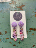 Pom Pom Dangle Earrings - Violet