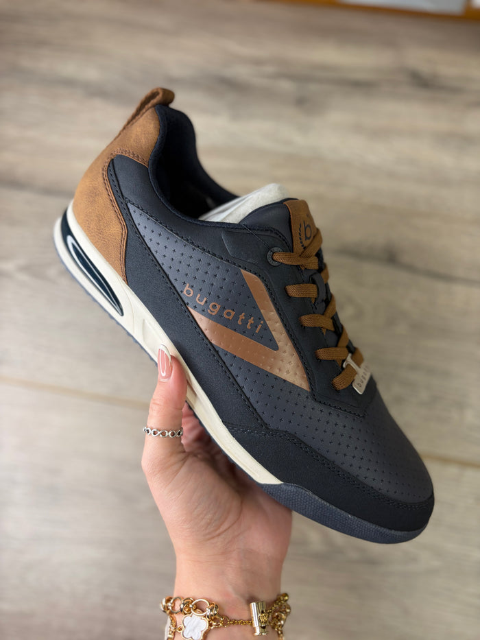 Bugatti - Blue - Brown Stripe Trainer
