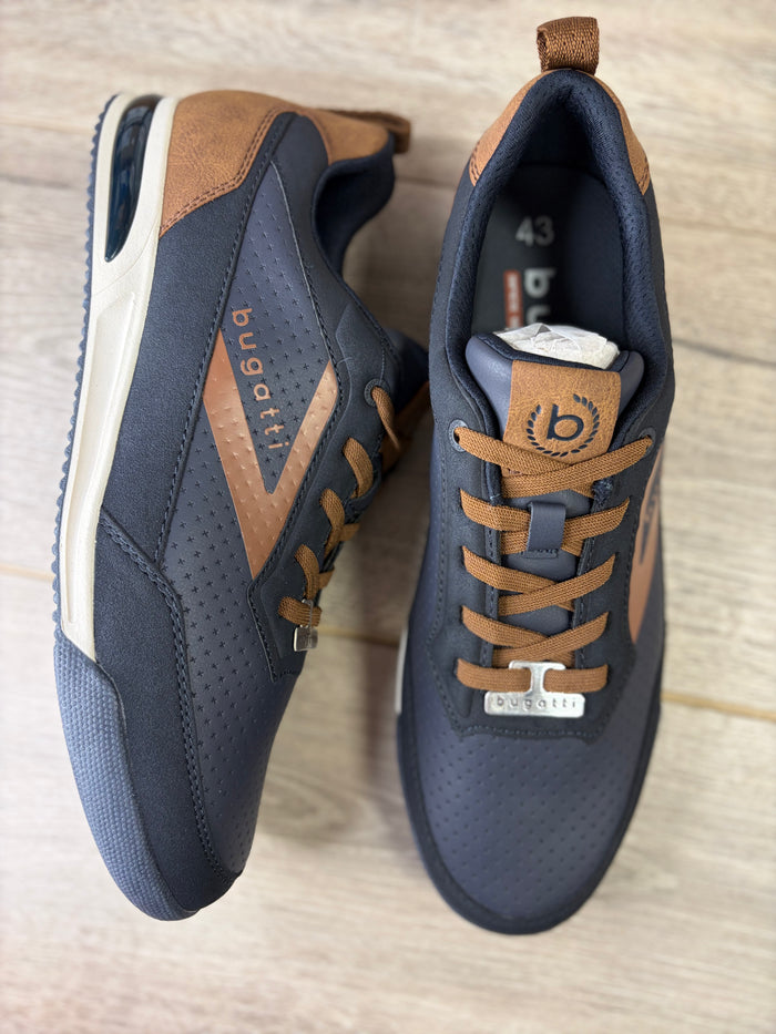 Bugatti - Blue - Brown Stripe Trainer
