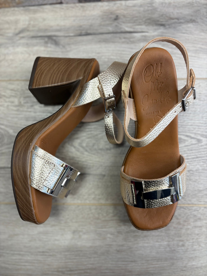 Oh My Sandals - Golden Wooden Heel