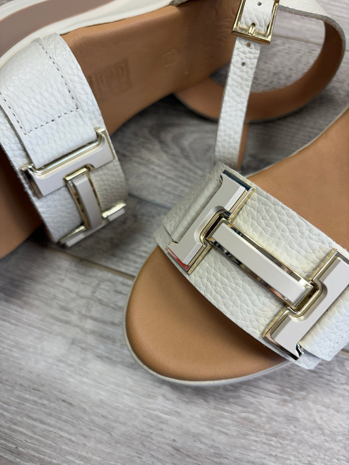 Oh My Sandals - Cream Wedge/Gold Buckle Detail