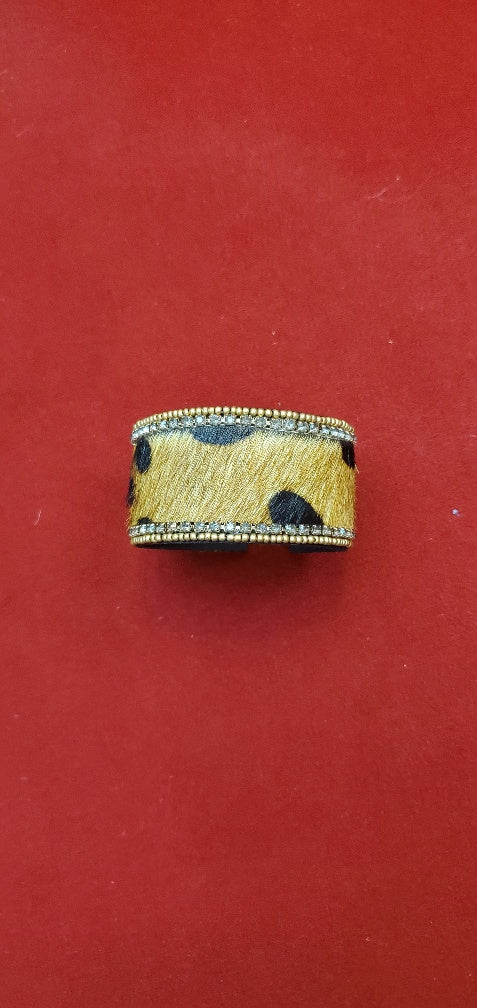 Adjustable Animal leather cuffs with champagne stone border