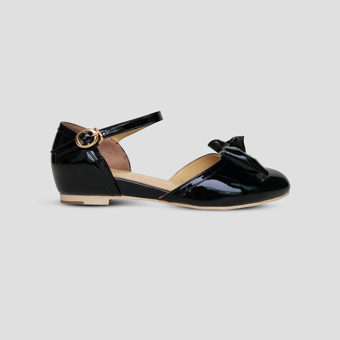 1950's Vintage French Parisian inspired flats in black patent leather with large patent bow retro flats with hidden wedge designed by Alba in Paris old money shoes women
