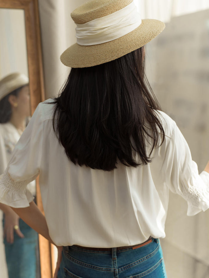 Alicia Floral Embroidery V-Neck Blouse White