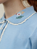 Amber Floral Embroidered Peter Pan Collar Contrast Lace Knit Blouse