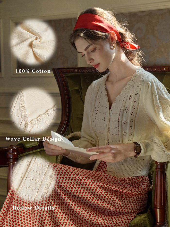 Amira Wave V-neck Cotton Knitted Cardigan