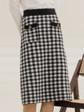 Ansley Checkerboard Black Midi Knitted Skirt/Simple Retro/66015