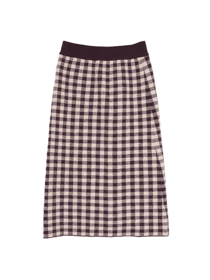 Ansley Checkerboard Midi Knitted Skirt/Simple Retro/66015