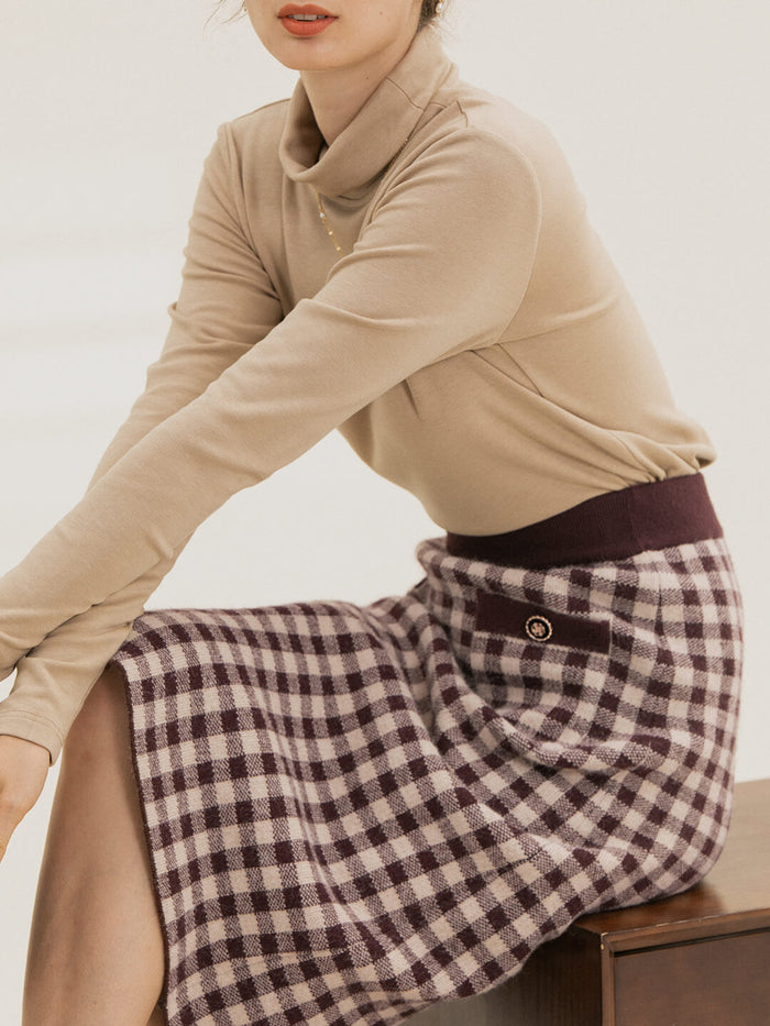 Ansley Checkerboard Midi Knitted Skirt/Simple Retro/66015