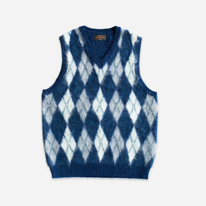 ARGYLE MOHAIR VEST - NAVY/WHITE