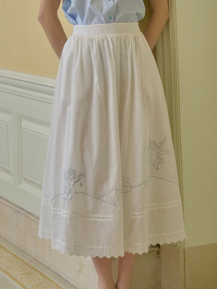 Ava Embroidery White Cotton Skirt