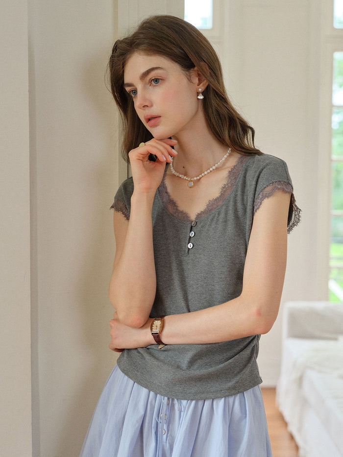 Azalea Round Neck Lace Top