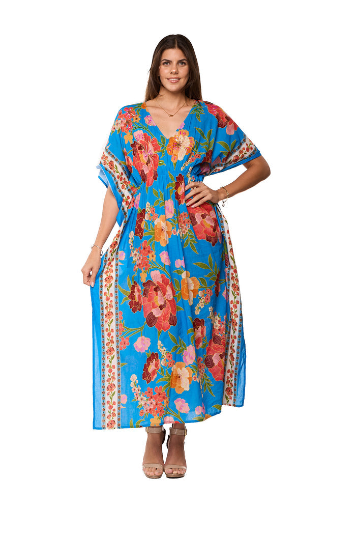Azure Bloom Border Maxi Kaftan-26512-B