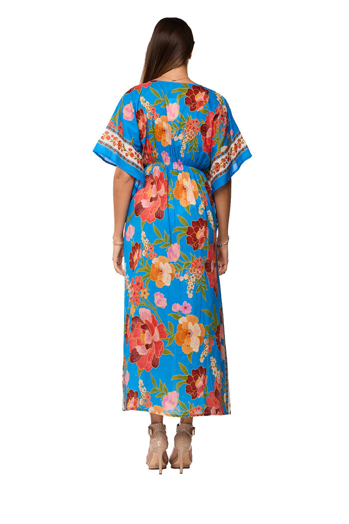 Azure Bloom Border Maxi Kaftan-26512-B