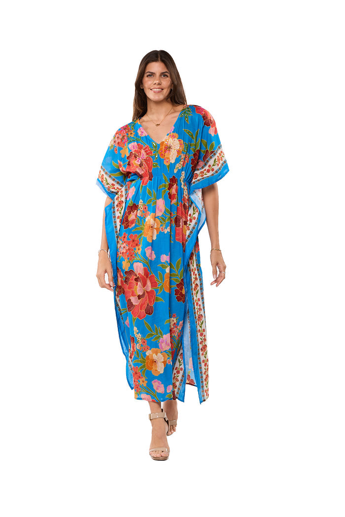 Azure Bloom Border Maxi Kaftan-26512-B