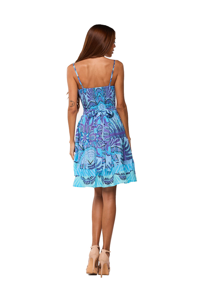 Bahamas Blue Tropical Cutout Mini Dress-26648