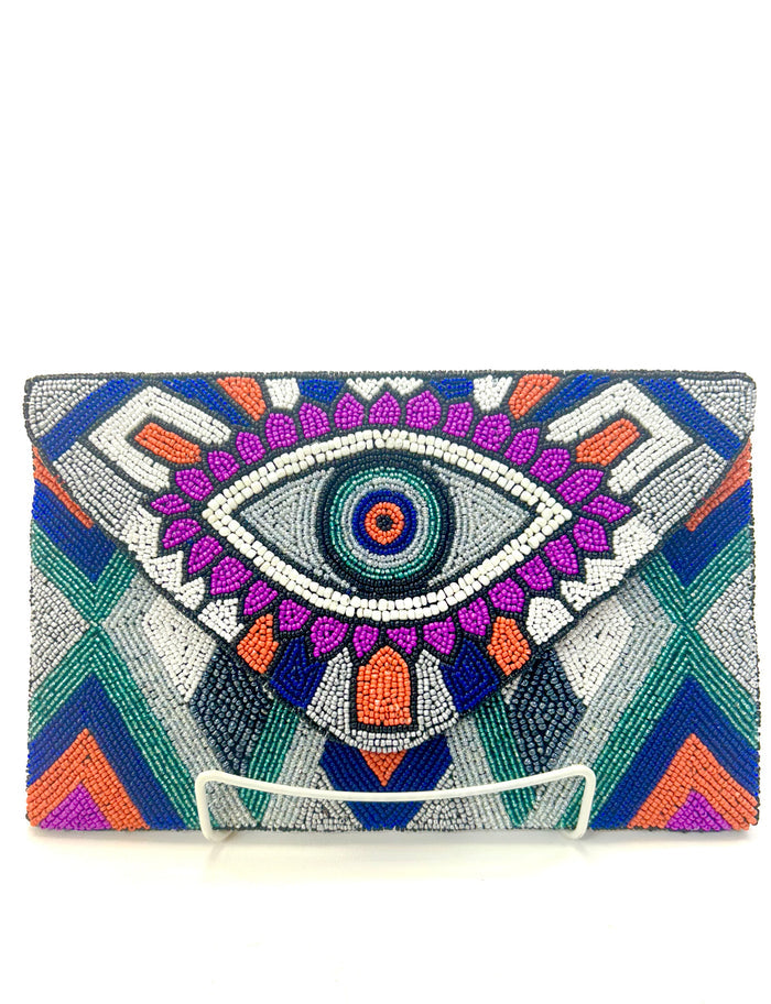Beaded clutch, natural elements, beads, stones- hand made.