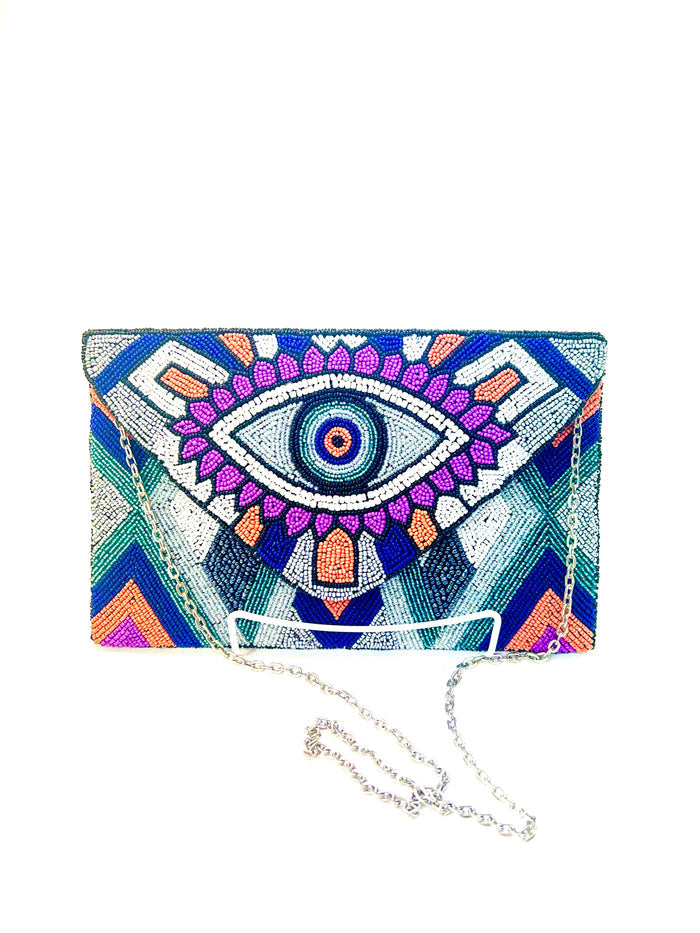Beaded clutch, natural elements, beads, stones- hand made.