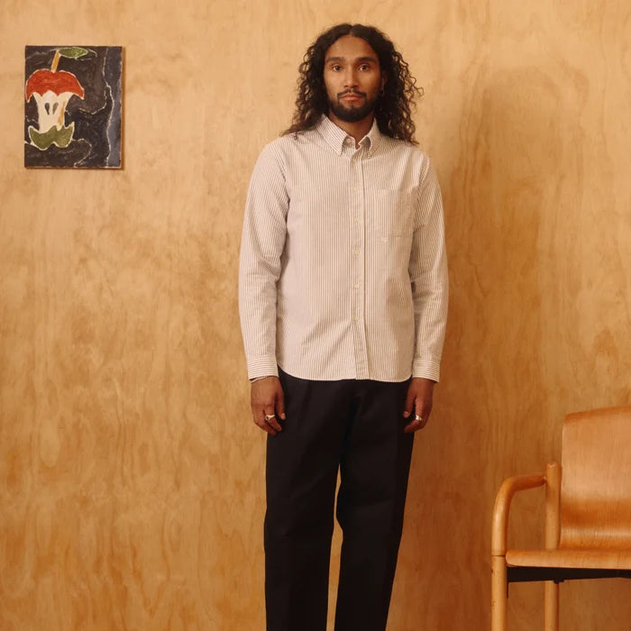 BEEFY OXFORD SHIRT - BROWN STRIPE