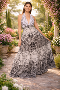 Black and white  Halter Maxi Dress-26274