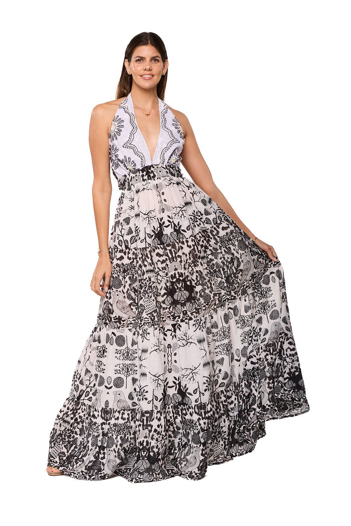Black and white  Halter Maxi Dress-26274