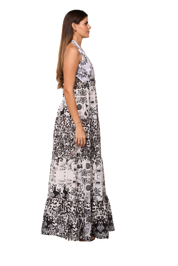Black and white  Halter Maxi Dress-26274