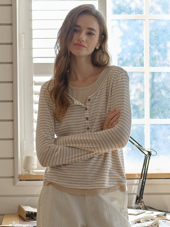 Blaire Round Neck Two-Tone Layered Blouse
