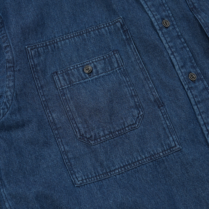 BLEACHED DENIM UTILITY SHIRT - INDIGO