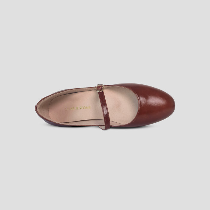 Charlie Stone Shoes Bronte Oak brown mary jane flats old money classic vintage inspired style ladies shoes biomechanical insole for foot health heel pain