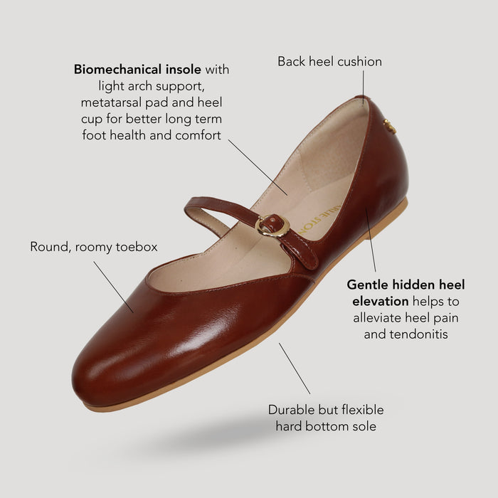 Charlie Stone Shoes Bronte Oak brown mary jane flats old money classic vintage inspired style ladies shoes