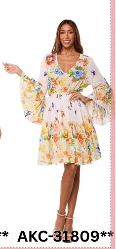 Butterfly Garden Floral Dress-AKC-31809