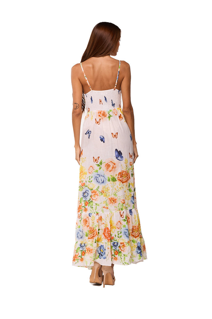Butterfly Garden Floral Maxi Dress - AKC-31808