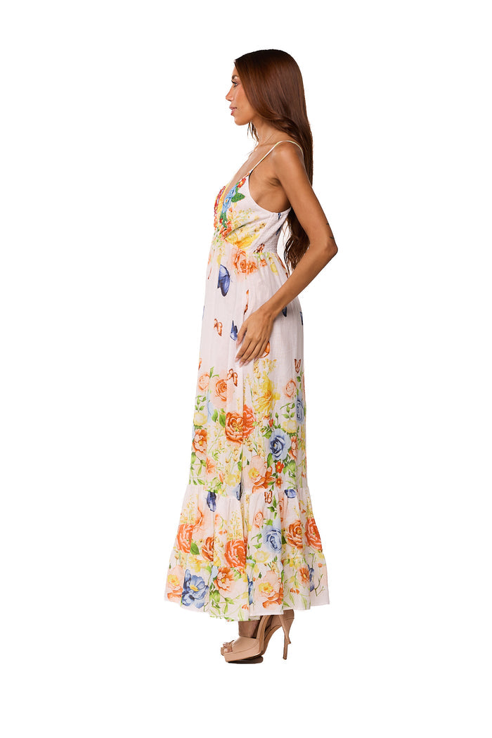 Butterfly Garden Floral Maxi Dress - AKC-31808