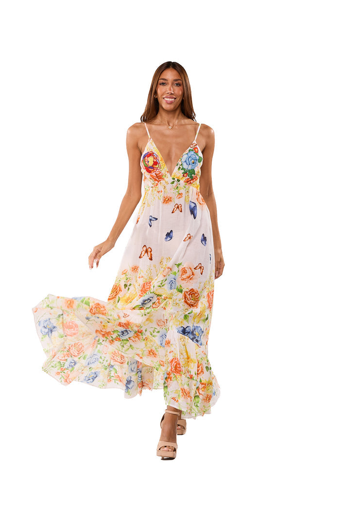 Butterfly Garden Floral Maxi Dress - AKC-31808