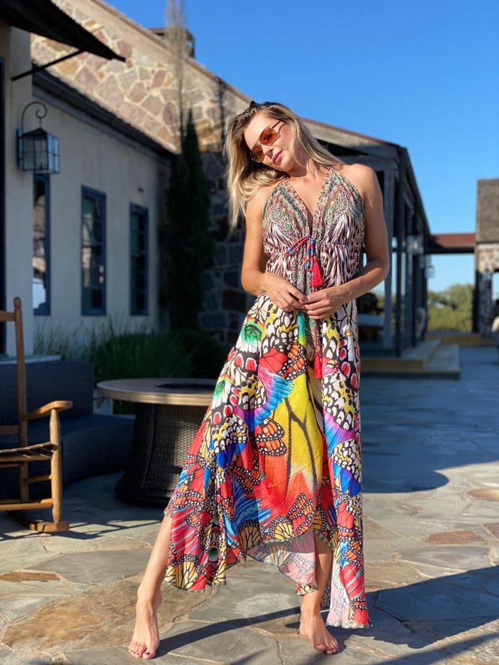Butterfly multicolor halter hawaii dress