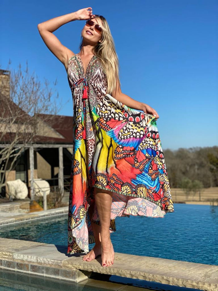 Butterfly multicolor halter hawaii dress