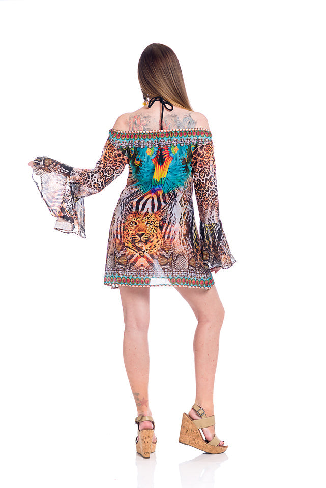 Cheetah face Off shoulder top