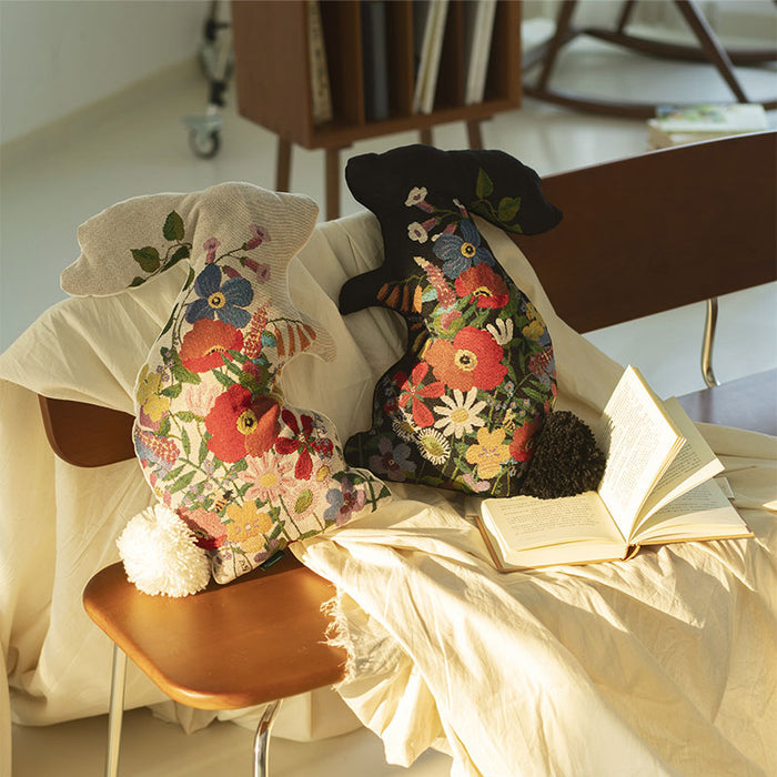 Chowxiaodou Rabbit Jacquard Braided Cushion Pillow-Off-White
