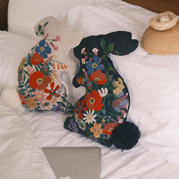 Chowxiaodou Rabbit Jacquard Braided Cushion Pillow-Off-White