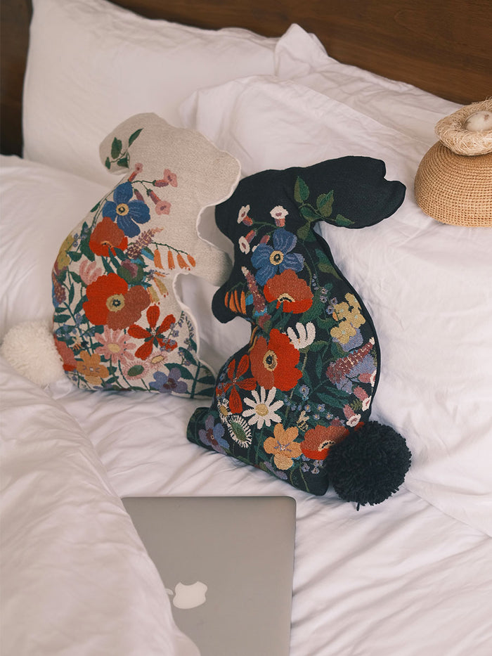 Chowxiaodou Rabbit Jacquard Braided Cushion Pillow-Off-White
