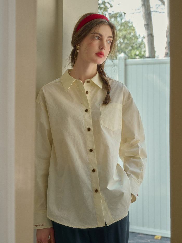 Claire Simple Lapel Pocket Blouse - Apricot